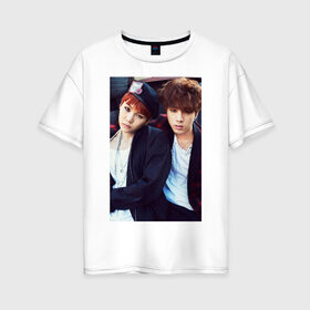 Женская футболка хлопок Oversize с принтом kpop BTS Юнги и Джин , 100% хлопок | свободный крой, круглый ворот, спущенный рукав, длина до линии бедер
 | kpop