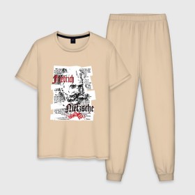 Мужская пижама хлопок с принтом Фридрих Ницше , 100% хлопок | брюки и футболка прямого кроя, без карманов, на брюках мягкая резинка на поясе и по низу штанин
 | Тематика изображения на принте: 