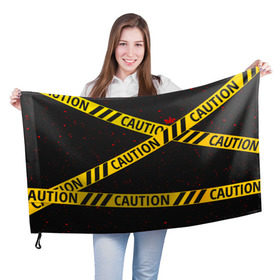 Флаг 3D с принтом Caution Style , 100% полиэстер | плотность ткани — 95 г/м2, размер — 67 х 109 см. Принт наносится с одной стороны | blood | caution | street | tape | urban | брызги | кровь | лента | опасный | скотч | улица | урбан
