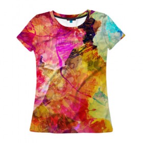 Женская футболка 3D с принтом Взрыв красок , 100% полиэфир ( синтетическое хлопкоподобное полотно) | прямой крой, круглый вырез горловины, длина до линии бедер | 