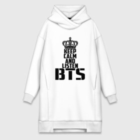 Платье-худи хлопок с принтом Keep calm and listen BTS ,  |  | bangtan boys | bts | j hope | jimin | jin | jungkook | k pop | rm | sonyeondan | suga | v | бойз бойс | бойскауты | бтс бенгтан. бангтан | группа | к поп | корейская | пуленепробиваемые | хип хоп