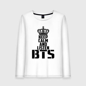 Женский лонгслив хлопок с принтом Keep calm and listen BTS , 100% хлопок |  | bangtan boys | bts | j hope | jimin | jin | jungkook | k pop | rm | sonyeondan | suga | v | бойз бойс | бойскауты | бтс бенгтан. бангтан | группа | к поп | корейская | пуленепробиваемые | хип хоп