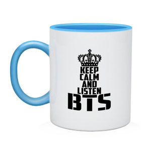 Кружка двухцветная с принтом Keep calm and listen BTS , керамика | объем — 330 мл, диаметр — 80 мм. Цветная ручка и кайма сверху, в некоторых цветах — вся внутренняя часть | Тематика изображения на принте: bangtan boys | bts | j hope | jimin | jin | jungkook | k pop | rm | sonyeondan | suga | v | бойз бойс | бойскауты | бтс бенгтан. бангтан | группа | к поп | корейская | пуленепробиваемые | хип хоп