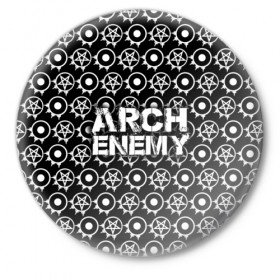 Значок с принтом Arch Enemy ,  металл | круглая форма, металлическая застежка в виде булавки | Тематика изображения на принте: arch enemy | арх | архэнеми | арч | арчэнеми | энеми