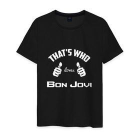 Мужская футболка хлопок с принтом Вот кто любит Bon Jovi , 100% хлопок | прямой крой, круглый вырез горловины, длина до линии бедер, слегка спущенное плечо. | Тематика изображения на принте: 