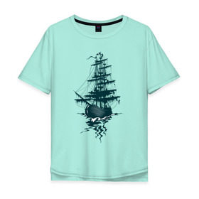 Мужская футболка хлопок Oversize с принтом Летучий Голландец , 100% хлопок | свободный крой, круглый ворот, “спинка” длиннее передней части | корабль | легенда | летучий голландец | море | парусник | пираты | призрак | череп