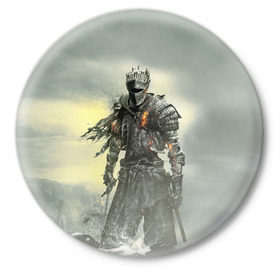 Значок с принтом Dark Souls ,  металл | круглая форма, металлическая застежка в виде булавки | Тематика изображения на принте: dark | souls | дракон | души | игра | лордран | темные