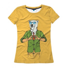 Женская футболка 3D с принтом Медведь Хипстер Love , 100% полиэфир ( синтетическое хлопкоподобное полотно) | прямой крой, круглый вырез горловины, длина до линии бедер | hipster | love | story | животные | любовь | медведь | хипстер | человек