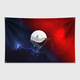 Флаг-баннер с принтом Кит , 100% полиэстер | размер 67 х 109 см, плотность ткани — 95 г/м2; по краям флага есть четыре люверса для крепления | space | star | животные | звезды | космос | море | штурвал