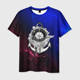 Мужская футболка 3D с принтом Кит space , 100% полиэфир | прямой крой, круглый вырез горловины, длина до линии бедер | space | star | животные | звезды | космос | море | штурвал