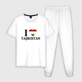 Мужская пижама хлопок с принтом Я люблю Таджикистан , 100% хлопок | брюки и футболка прямого кроя, без карманов, на брюках мягкая резинка на поясе и по низу штанин
 | tajik | tajikisan | tj | tjk | таджик | таджики | таджикистан | точикон