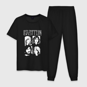 Мужская пижама хлопок с принтом Группа Led Zeppelin , 100% хлопок | брюки и футболка прямого кроя, без карманов, на брюках мягкая резинка на поясе и по низу штанин
 | led | led zeppelin | блюз | группа | джимми пейдж | джон генри бонэм | джон пол джонс | лед зепелен | лед зеппелин | метал | роберт плант | рок | тяжелый | фолк | хард | хардрок | хеви | хевиметал