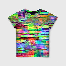 Детская футболка 3D с принтом Abstraction colorline , 100% гипоаллергенный полиэфир | прямой крой, круглый вырез горловины, длина до линии бедер, чуть спущенное плечо, ткань немного тянется | glitch | глитч | глич | разноцветный | яркий