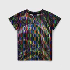 Детская футболка 3D с принтом Цветная иллюзия , 100% гипоаллергенный полиэфир | прямой крой, круглый вырез горловины, длина до линии бедер, чуть спущенное плечо, ткань немного тянется | глитч | глич | линии | полосы | разноцветный