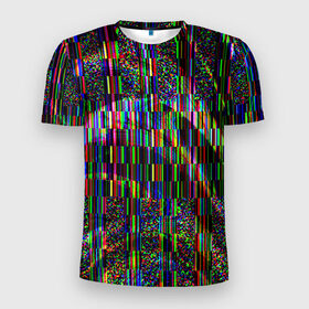 Мужская футболка 3D спортивная с принтом Цветная иллюзия , 100% полиэстер с улучшенными характеристиками | приталенный силуэт, круглая горловина, широкие плечи, сужается к линии бедра | Тематика изображения на принте: глитч | глич | линии | полосы | разноцветный