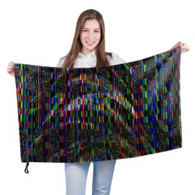 Флаг 3D с принтом Цветная иллюзия , 100% полиэстер | плотность ткани — 95 г/м2, размер — 67 х 109 см. Принт наносится с одной стороны | глитч | глич | линии | полосы | разноцветный