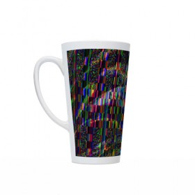 Кружка Латте с принтом Цветная иллюзия , Белая керамика | Объем 480 мл; Высота 150 мм; Диаметр 90 мм | глитч | глич | линии | полосы | разноцветный