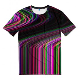 Мужская футболка 3D с принтом Неоновый свет , 100% полиэфир | прямой крой, круглый вырез горловины, длина до линии бедер | 