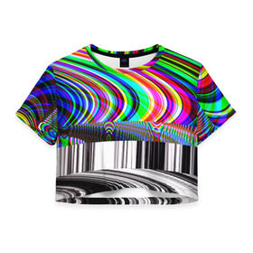 Женская футболка 3D укороченная с принтом Psyhodelic style , 100% полиэстер | круглая горловина, длина футболки до линии талии, рукава с отворотами | abstraction | color | optical | pattern | tie dye | абстракция | краска | краски | линии | оптический | паттерн | полосы | психоделика | узор