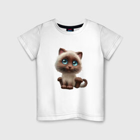 Детская футболка хлопок с принтом Милый котик , 100% хлопок | круглый вырез горловины, полуприлегающий силуэт, длина до линии бедер | кот | кошка