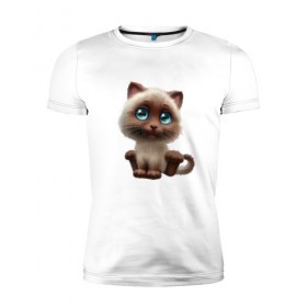 Мужская футболка премиум с принтом Милый котик , 92% хлопок, 8% лайкра | приталенный силуэт, круглый вырез ворота, длина до линии бедра, короткий рукав | кот | кошка
