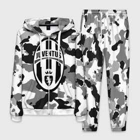 Мужской костюм 3D с принтом FC Juventus Camouflage , 100% полиэстер | Манжеты и пояс оформлены тканевой резинкой, двухслойный капюшон со шнурком для регулировки, карманы спереди | Тематика изображения на принте: football | italia | juve | juventus | logo | sport | арт | италия | лига | лого | спорт | текстура | фк | футбол | футбольный клуб | эмблема | ювентус