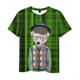 Мужская футболка 3D с принтом Ёжик Хипстер , 100% полиэфир | прямой крой, круглый вырез горловины, длина до линии бедер | животные | клетка | текстуры | хипстер