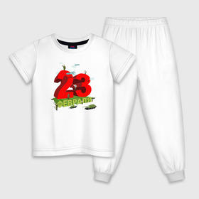 Детская пижама хлопок с принтом 23 февраля , 100% хлопок |  брюки и футболка прямого кроя, без карманов, на брюках мягкая резинка на поясе и по низу штанин
 | 