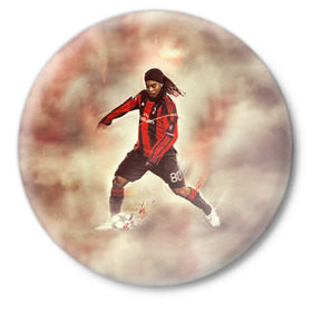 Значок с принтом Ronaldinho ,  металл | круглая форма, металлическая застежка в виде булавки | ronaldinho | роналдиньо | роналдинью | рональдиньо