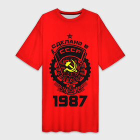 Платье-футболка 3D с принтом Сделано в СССР 1987 ,  |  | 1987 | ussr | г | герб | год | годы | звезда | знак | красный | молот | надпись | патриот | патриотизм | рождения | рсфср | серп | символ | снг | советские | советский | союз | сср | ссср | страна | флаг
