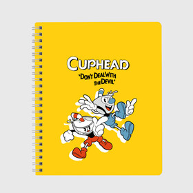 Тетрадь с принтом Cuphead , 100% бумага | 48 листов, плотность листов — 60 г/м2, плотность картонной обложки — 250 г/м2. Листы скреплены сбоку удобной пружинной спиралью. Уголки страниц и обложки скругленные. Цвет линий — светло-серый
 | Тематика изображения на принте: cuphead | капхед | компьтерная игра