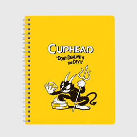 Тетрадь с принтом Cuphead , 100% бумага | 48 листов, плотность листов — 60 г/м2, плотность картонной обложки — 250 г/м2. Листы скреплены сбоку удобной пружинной спиралью. Уголки страниц и обложки скругленные. Цвет линий — светло-серый
 | Тематика изображения на принте: cuphead | капхед | компьтерная игра