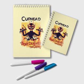 Блокнот с принтом Cuphead , 100% бумага | 48 листов, плотность листов — 60 г/м2, плотность картонной обложки — 250 г/м2. Листы скреплены удобной пружинной спиралью. Цвет линий — светло-серый
 | Тематика изображения на принте: cuphead | капхед | компьтерная игра