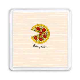 Магнит 55*55 с принтом One love, One pizza , Пластик | Размер: 65*65 мм; Размер печати: 55*55 мм | Тематика изображения на принте: 14 февраля | love | pizza | valentine | любовь