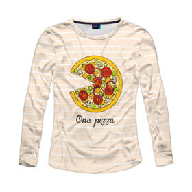 Женский лонгслив 3D с принтом One love, One pizza , 100% полиэстер | длинные рукава, круглый вырез горловины, полуприлегающий силуэт | Тематика изображения на принте: 14 февраля | love | pizza | valentine | любовь