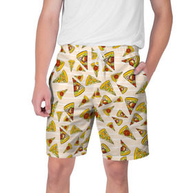 Мужские шорты 3D с принтом Pizza love ,  полиэстер 100% | прямой крой, два кармана без застежек по бокам. Мягкая трикотажная резинка на поясе, внутри которой широкие завязки. Длина чуть выше колен | 14 февраля | love | pizza | valentine | любовь