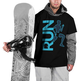 Накидка на куртку 3D с принтом RUN , 100% полиэстер |  | Тематика изображения на принте: бег | зал | здоровья | сила | синий | спорт | темный | человек