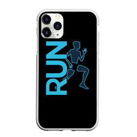 Чехол для iPhone 11 Pro Max матовый с принтом RUN , Силикон |  | бег | зал | здоровья | сила | синий | спорт | темный | человек