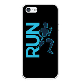 Чехол для iPhone 5/5S матовый с принтом RUN , Силикон | Область печати: задняя сторона чехла, без боковых панелей | бег | зал | здоровья | сила | синий | спорт | темный | человек