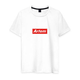 Мужская футболка хлопок с принтом Артём/ Artem , 100% хлопок | прямой крой, круглый вырез горловины, длина до линии бедер, слегка спущенное плечо. | Тематика изображения на принте: supreme | артём | суприм