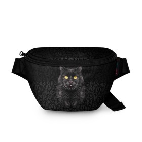 Поясная сумка 3D с принтом Чёрный котик , 100% полиэстер | плотная ткань, ремень с регулируемой длиной, внутри несколько карманов для мелочей, основное отделение и карман с обратной стороны сумки застегиваются на молнию | кошка | чёрная