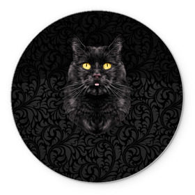 Коврик для мышки круглый с принтом Чёрный котик , резина и полиэстер | круглая форма, изображение наносится на всю лицевую часть | кошка | чёрная