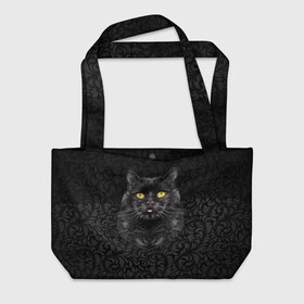 Пляжная сумка 3D с принтом Чёрный котик , 100% полиэстер | застегивается на металлическую кнопку; внутренний карман застегивается на молнию. Стенки укреплены специальным мягким материалом, чтобы защитить содержимое от несильных ударов
 | кошка | чёрная