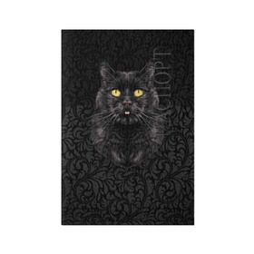 Обложка для паспорта матовая кожа с принтом Чёрный котик , натуральная матовая кожа | размер 19,3 х 13,7 см; прозрачные пластиковые крепления | Тематика изображения на принте: кошка | чёрная
