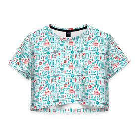 Женская футболка 3D укороченная с принтом 36,6 , 100% полиэстер | круглая горловина, длина футболки до линии талии, рукава с отворотами | аптека | врач | гиппократ | градусник | медбрат | медик | медсестра | пинцет | скорая | скорая помощь