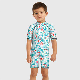 Детский купальный костюм 3D с принтом 36,6 , Полиэстер 85%, Спандекс 15% | застежка на молнии на спине | аптека | врач | гиппократ | градусник | медбрат | медик | медсестра | пинцет | скорая | скорая помощь