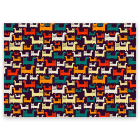 Поздравительная открытка с принтом Найди чёрного кота , 100% бумага | плотность бумаги 280 г/м2, матовая, на обратной стороне линовка и место для марки
 | кот | коты | котята | кошка | кошки | лапы | паттерн | усы | хвост