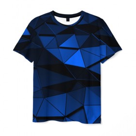 Мужская футболка 3D с принтом Blue abstraction collection , 100% полиэфир | прямой крой, круглый вырез горловины, длина до линии бедер | abstraction | geometry | polygon | абстракция | геометрия | грань | краски | кубик | кубики | линии | мозаика | полигон | разноцветные | ребро | текстура | тени | узор