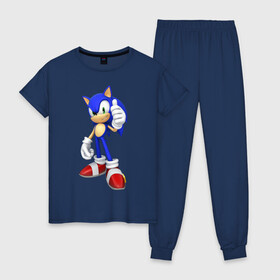 Женская пижама хлопок с принтом Modern Sonic , 100% хлопок | брюки и футболка прямого кроя, без карманов, на брюках мягкая резинка на поясе и по низу штанин | Тематика изображения на принте: sonic | соник