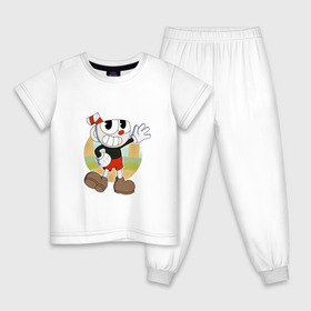 Детская пижама хлопок с принтом Cuphead , 100% хлопок |  брюки и футболка прямого кроя, без карманов, на брюках мягкая резинка на поясе и по низу штанин
 | Тематика изображения на принте: cuphead | капхед | капхэд